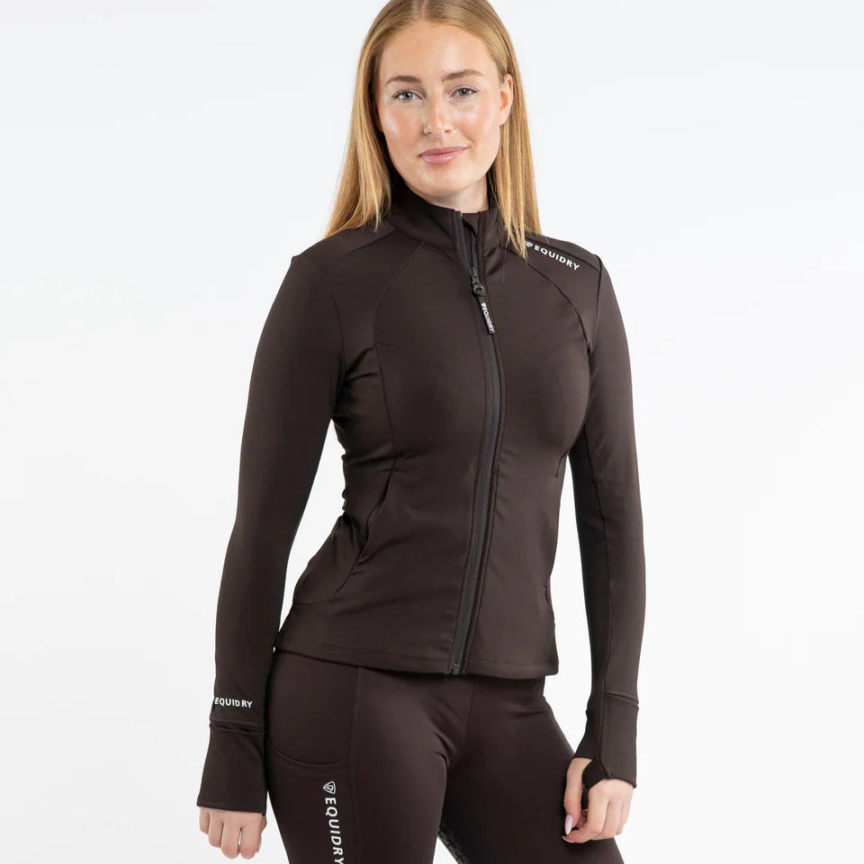 EQUIDRY Women's Water Repellent Zip up Top #colour_brown-white