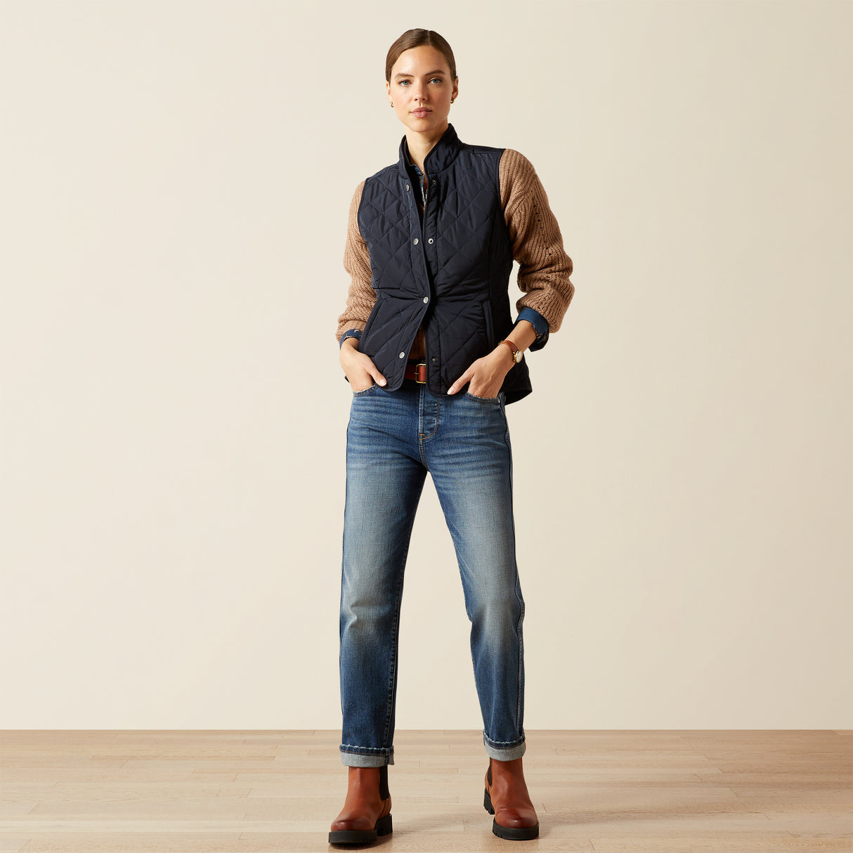 Ariat Women's Woodside Vest - Navy/Navy Floral Print #colour_navy-navy-floral-print