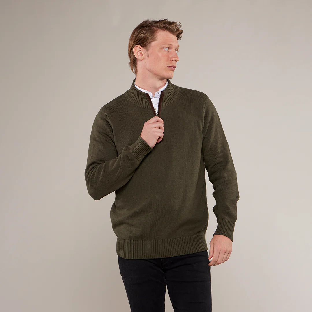 Toggi Men's Ferndale Zip Neck Knitted Sweater #colour_moss