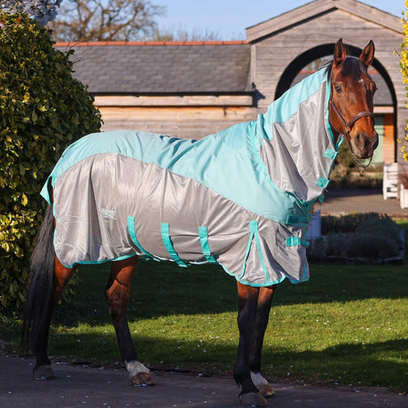 GS Equestrian Hybrid Fly Rug #colour_silver/aqua