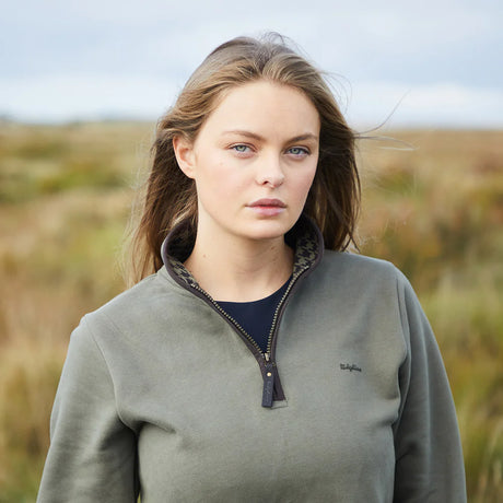 Ridgeline Womens Brancaster 1/4 Zip #colour_smokey-olive