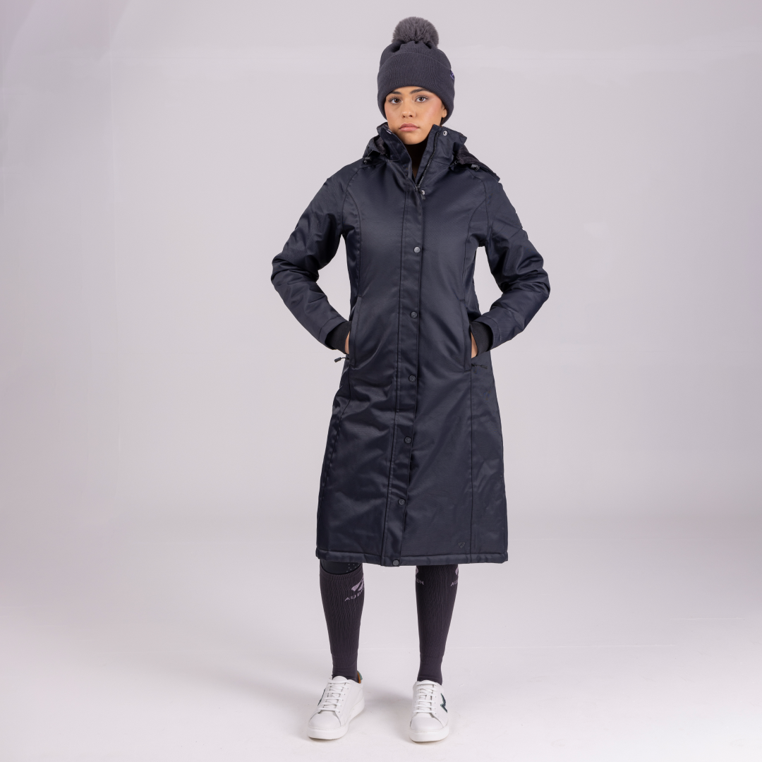 Shires Aubrion Ladies Halcyon Long Waterproof Coat #colour_charcoal