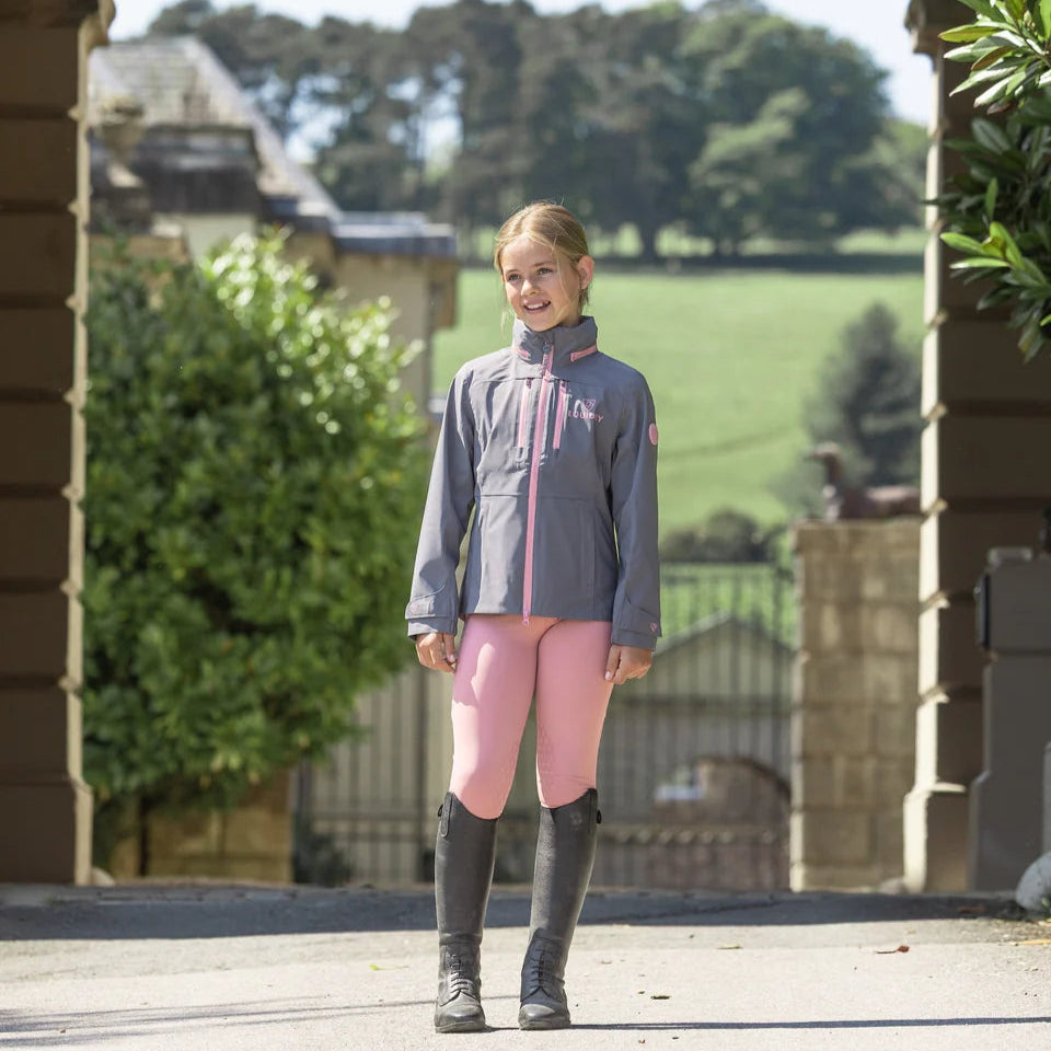 EQUIDRY Children's Water Repellent Leggings #colour_pale-pink-grey