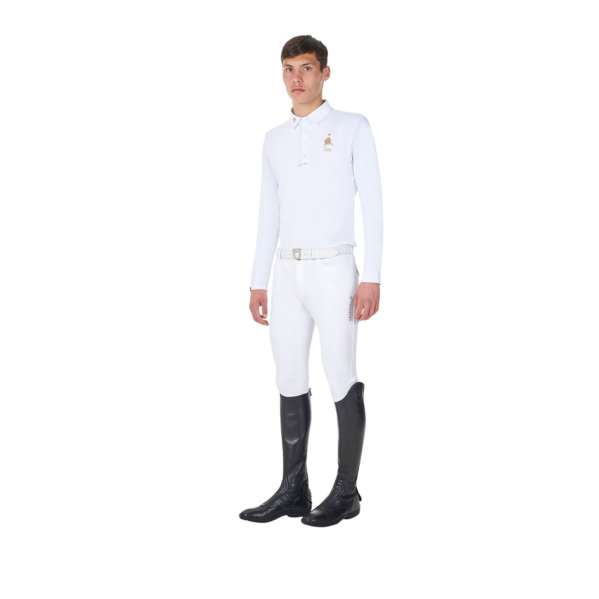 Equestro Men's Long-Sleeved Competition Polo Shirt Equestro X Fise #colour_white