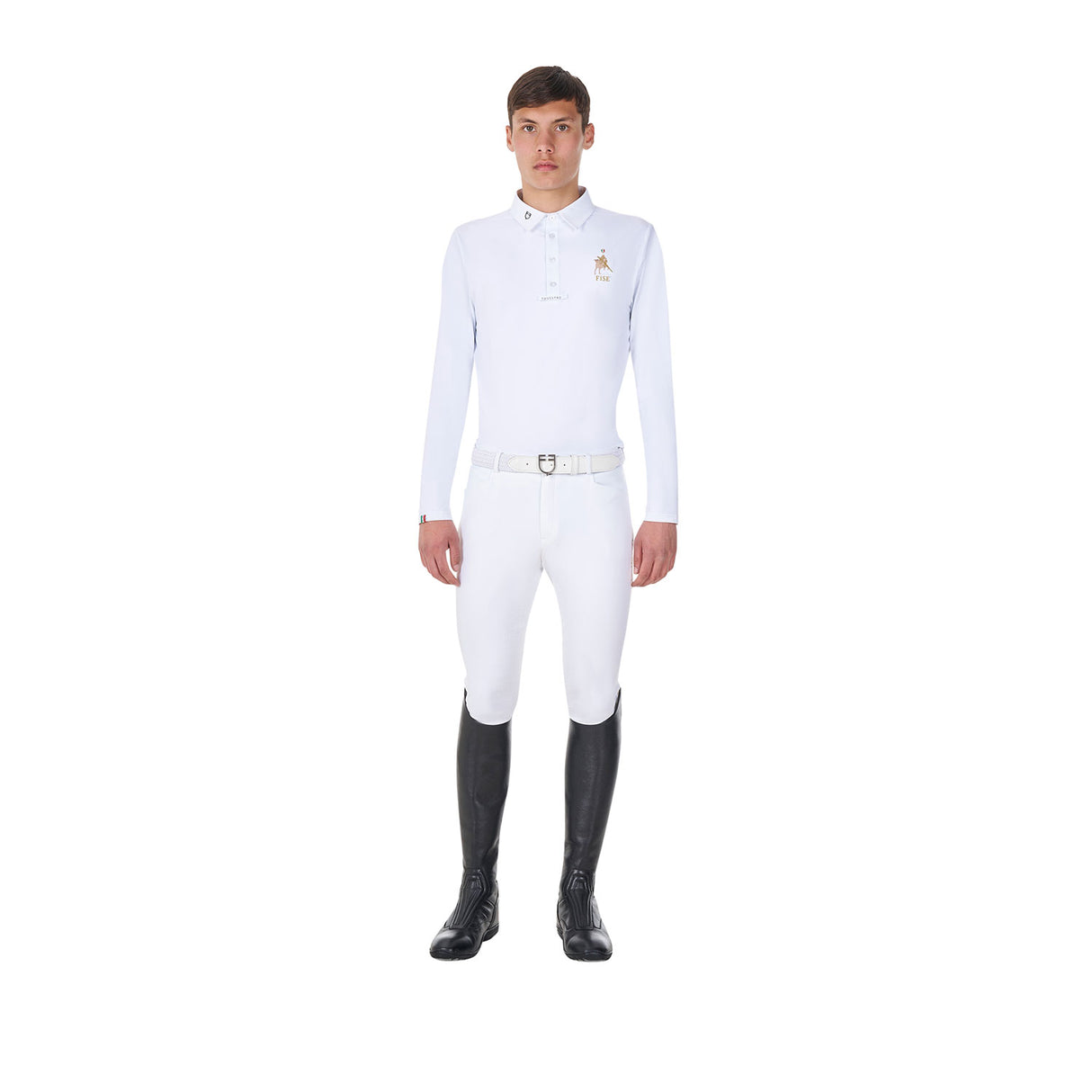 Equestro Men's Long-Sleeved Competition Polo Shirt Equestro X Fise #colour_white