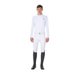 Equestro Men's Long-Sleeved Competition Polo Shirt Equestro X Fise #colour_white