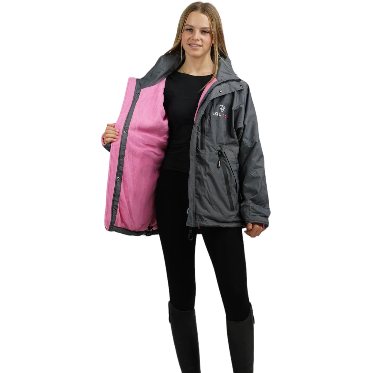 EQUIDRY Women's Thin Fleece Shortie #colour_grey-penelope-pink