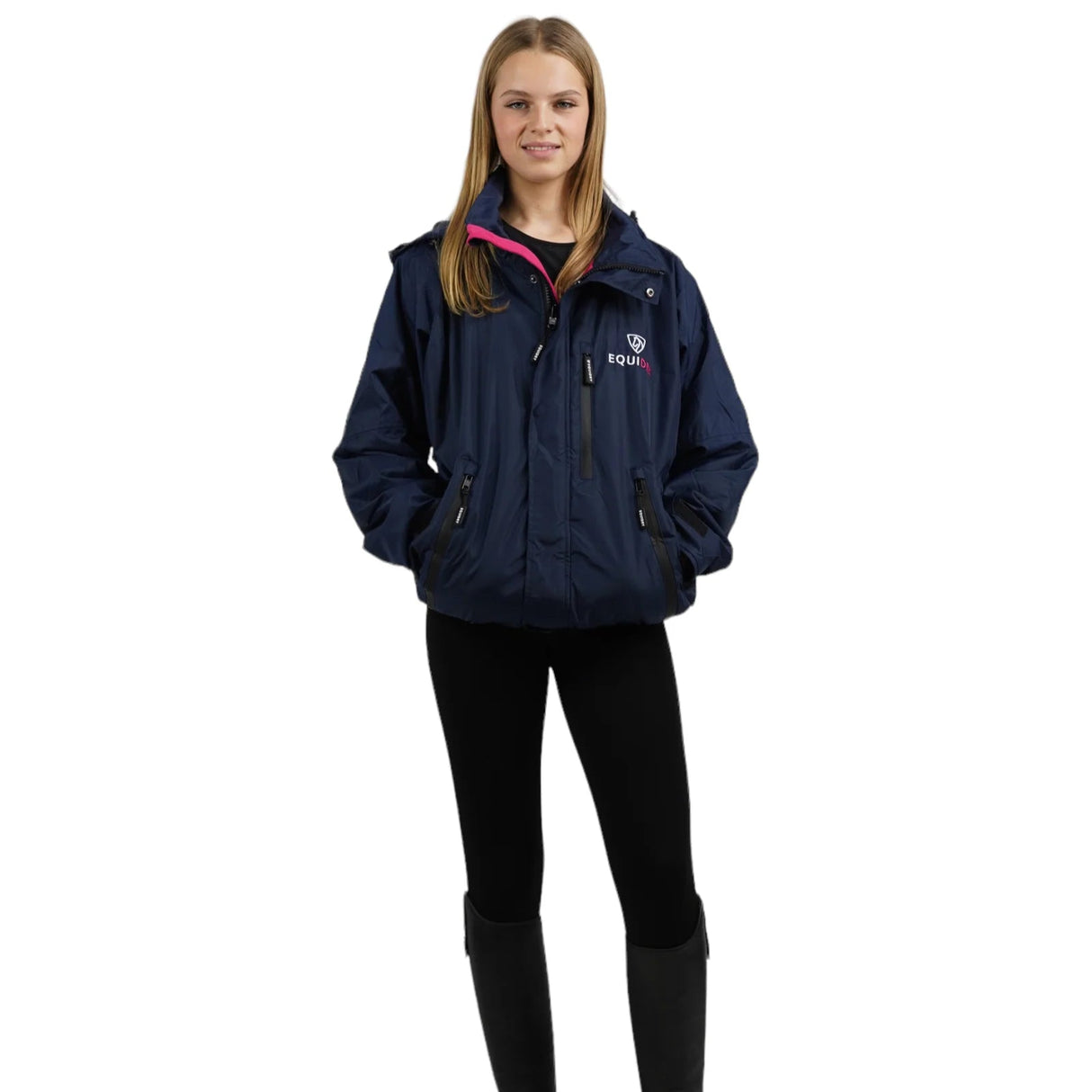 EQUIDRY Women's Thin Fleece Shortie #colour_navy-raspberry