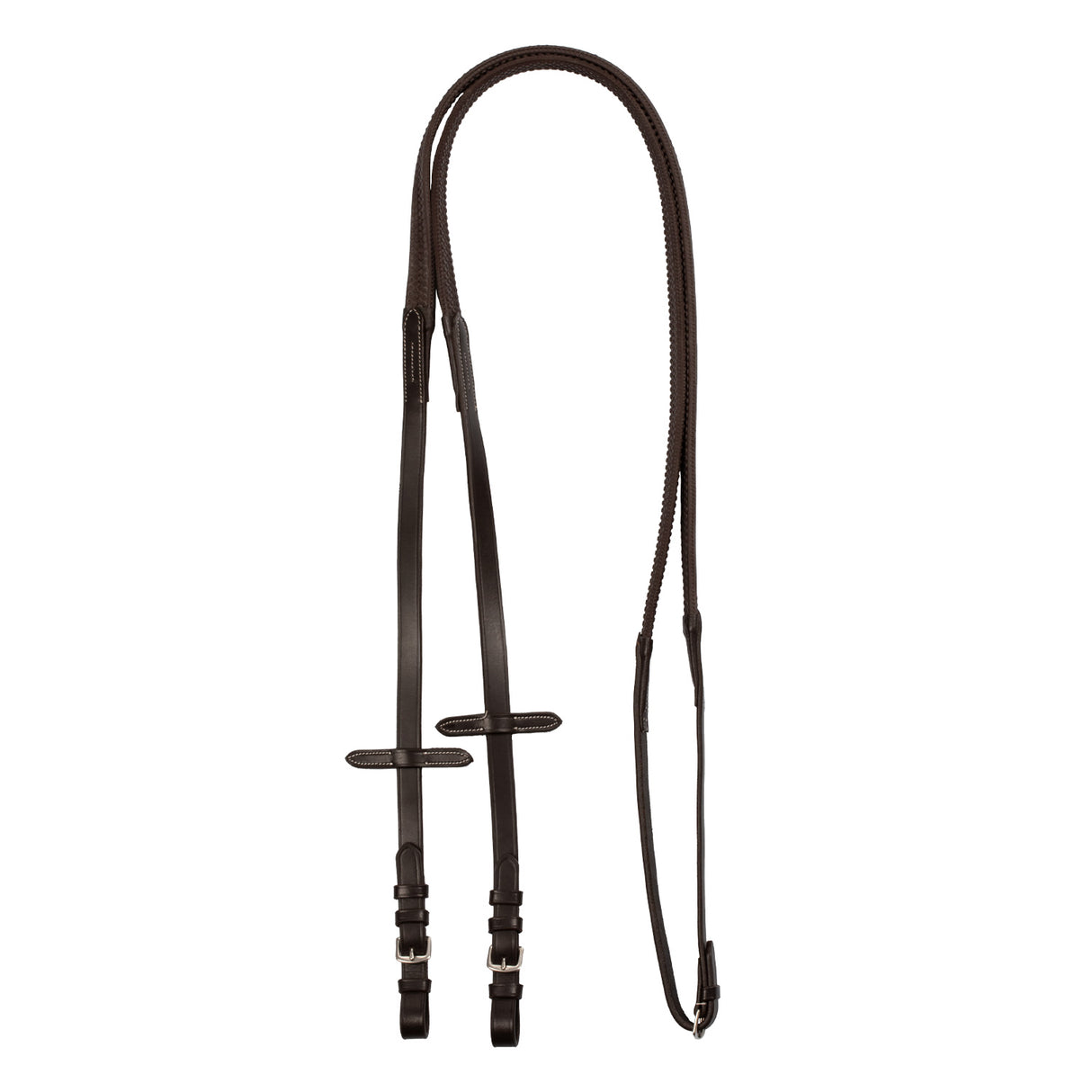 Equestro Leather And Rubber Reins Silver Fitting (1.6Cm) #colour_brown