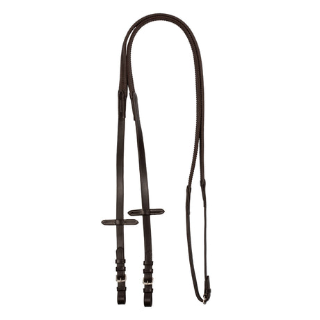 Equestro Leather And Rubber Reins Silver Fitting (1.6Cm) #colour_brown