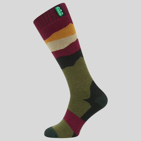 Ridgeline Merino Wool Full Length Socks #colour_berry-stripes