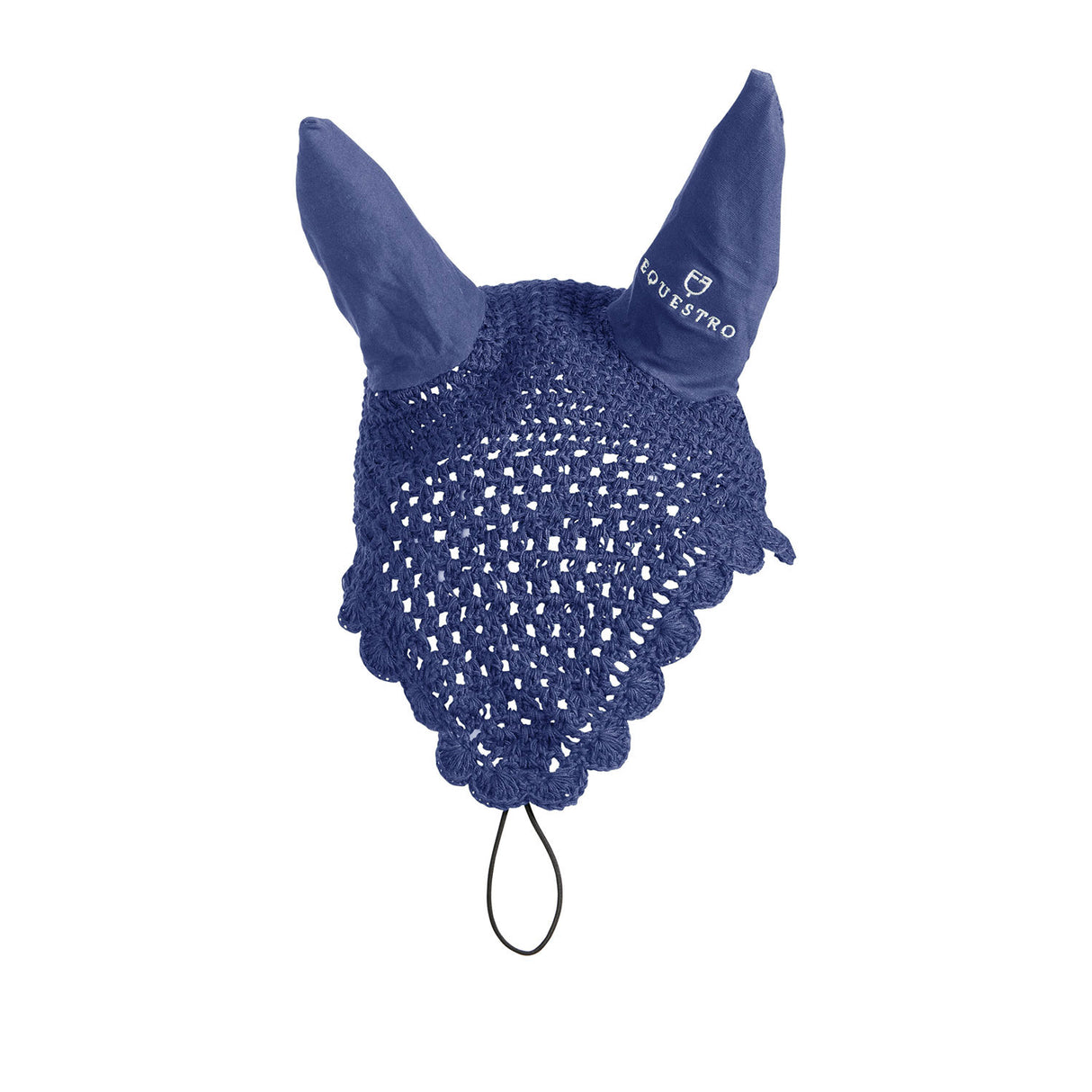 Equestro Knitted Fly Veil With Elastic Front Strap #colour_blue