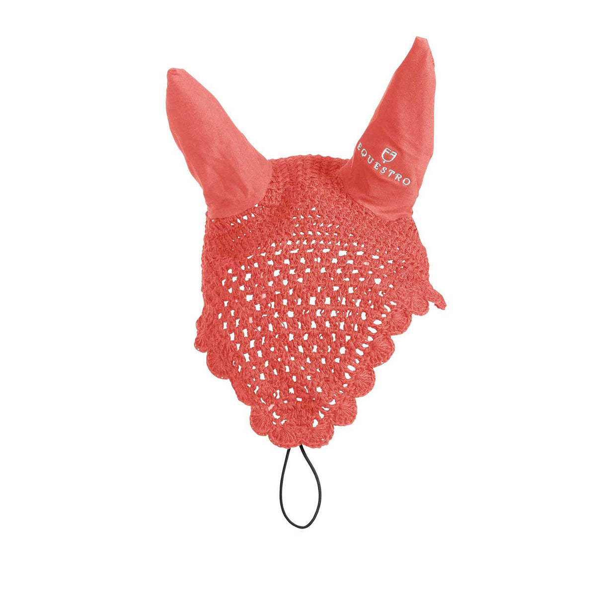 Equestro Knitted Fly Veil With Elastic Front Strap #colour_red