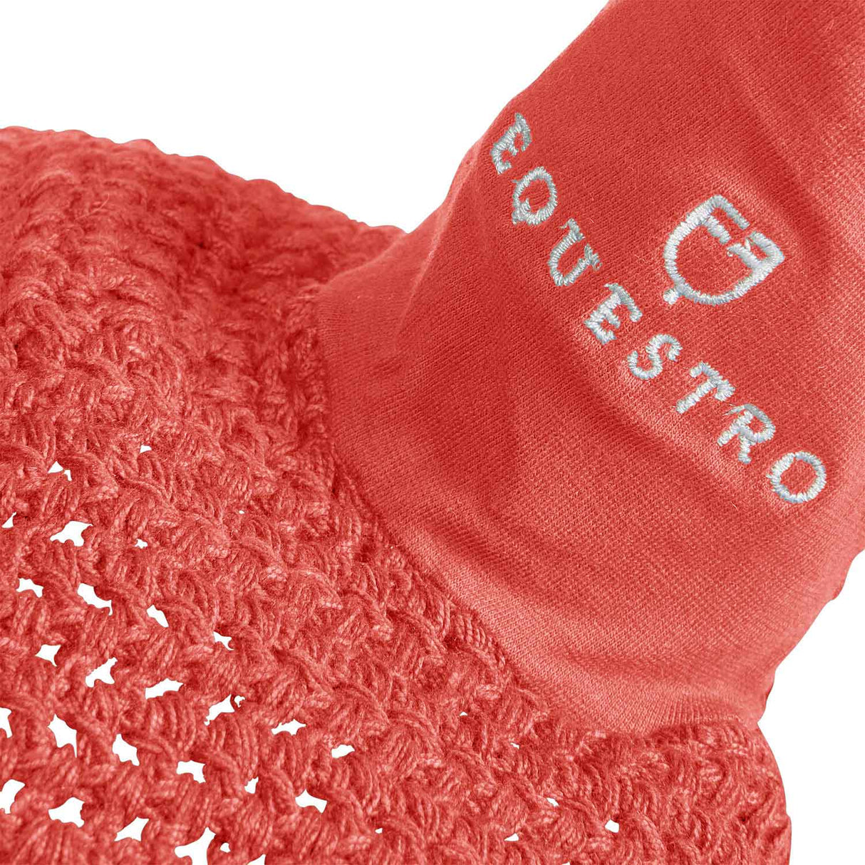 Equestro Knitted Fly Veil With Elastic Front Strap #colour_red