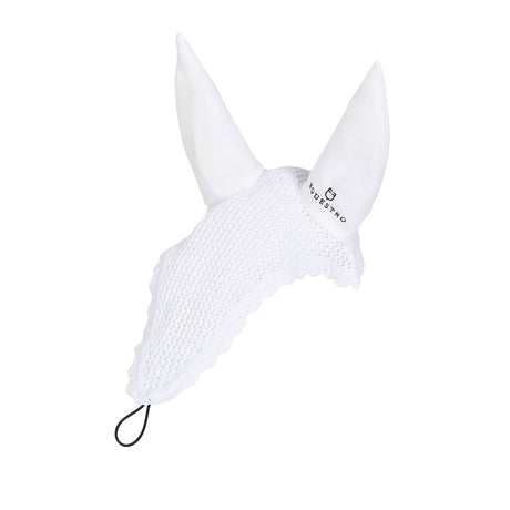 Equestro Knitted Fly Veil With Elastic Front Strap #colour_white