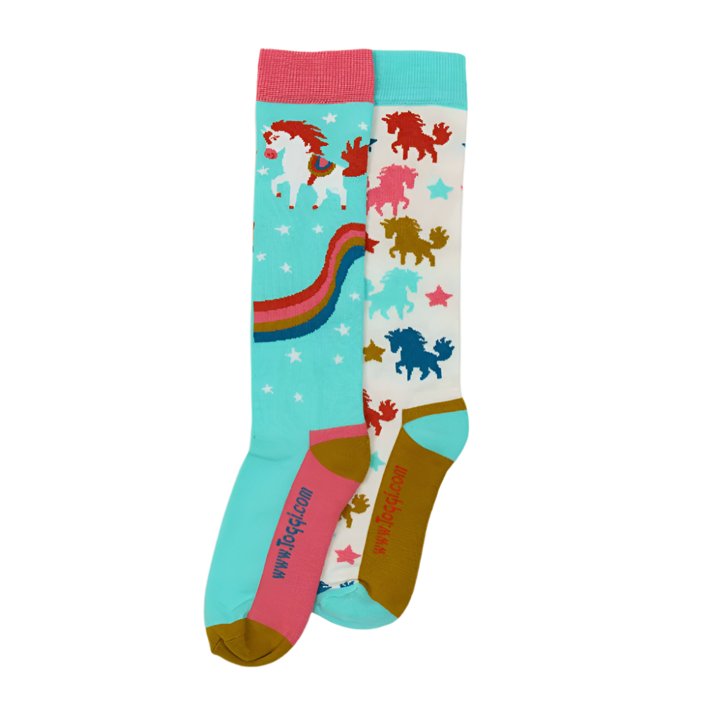 Toggi Rainbow Horse Socks 2 Pack #colour_turquoise-white