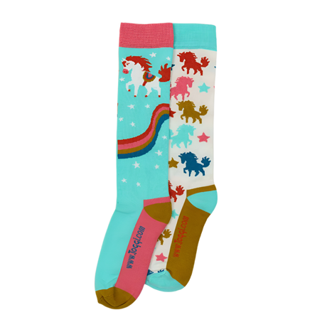 Toggi Rainbow Horse Socks 2 Pack #colour_turquoise-white