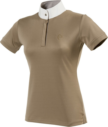 Equitheme Mesh Ladies Short Sleeves Polo Shirt #colour_white-brown