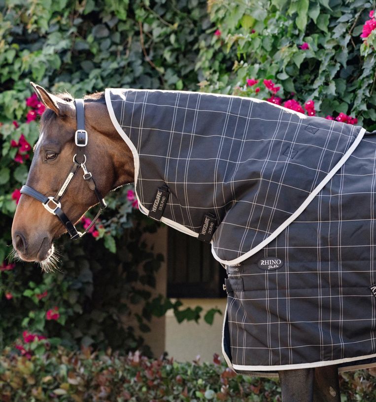 Horseware Ireland Rhino 100g Stable Hood #colour_black-grey-white-check-grey