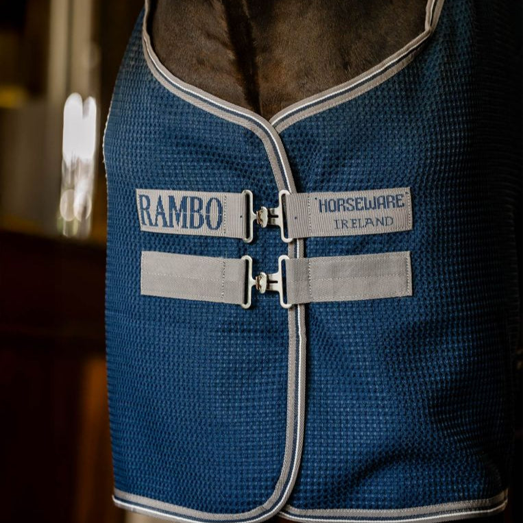 Horseware Ireland Rambo Techni Waffle Cooler #colour_navy-thunderstorm-grey-silver