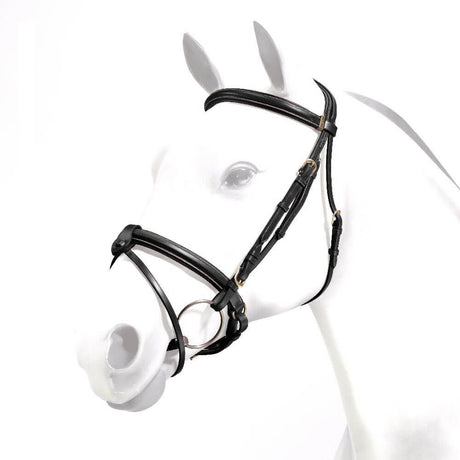 Equipe Rolled Browband Brass Fittings Flash Bridle #colour_black
