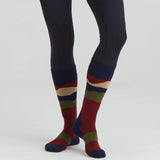 Ridgeline Merino Wool Full Length Socks #colour_navy-stripes