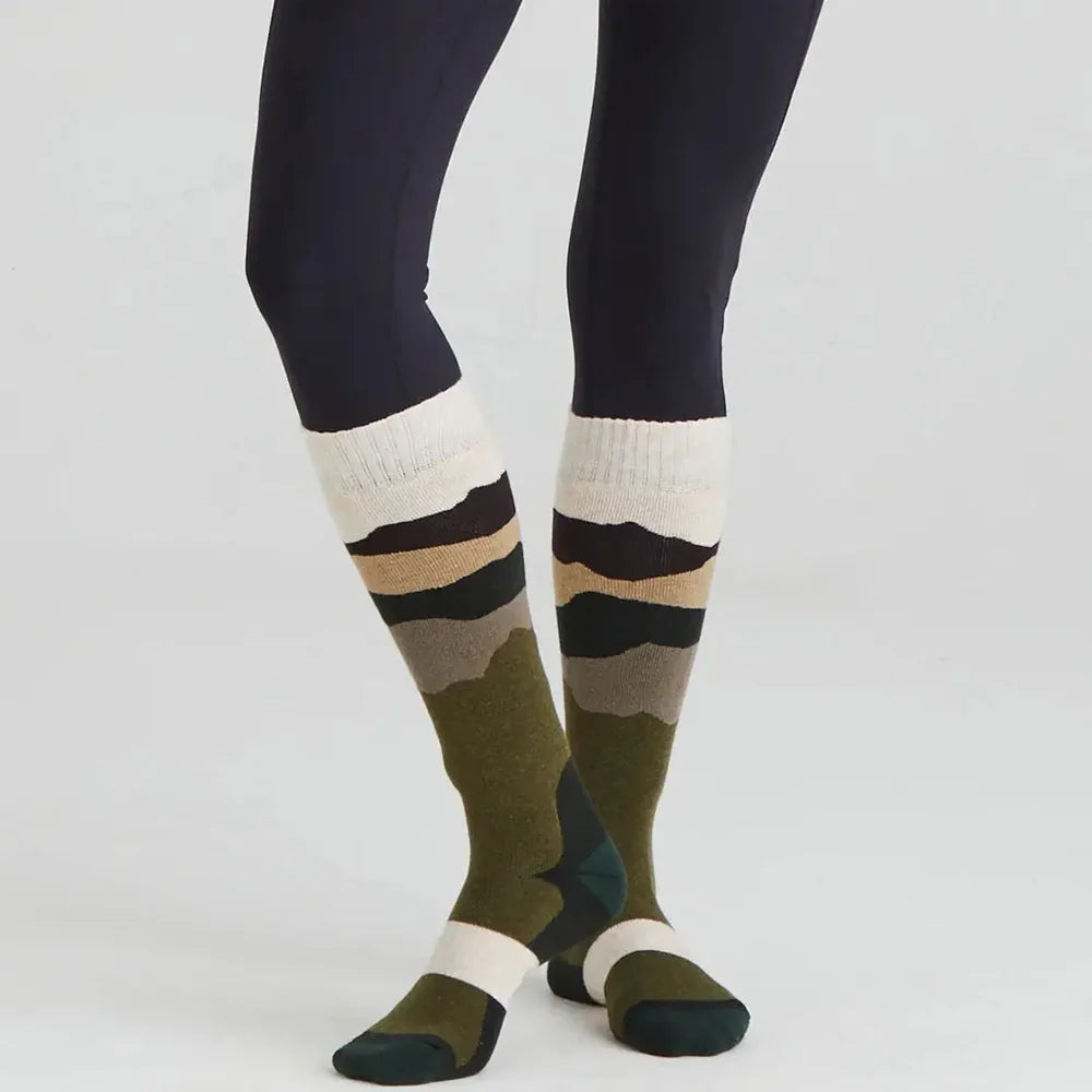 Ridgeline Merino Wool Full Length Socks #colour_olive-stripes