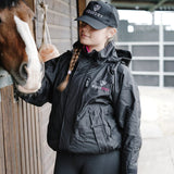 EQUIDRY Women's Thin Fleece Shortie #colour_black-peacock-pink