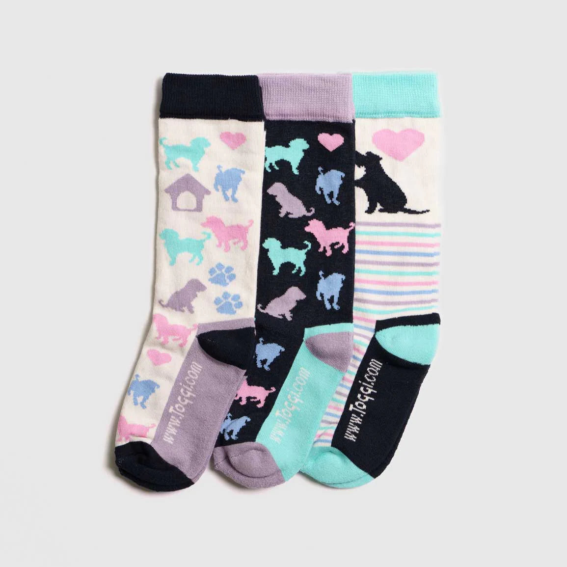 Toggi Doggy Childrens Socks 3 Pack #colour_white-navy-turquiose