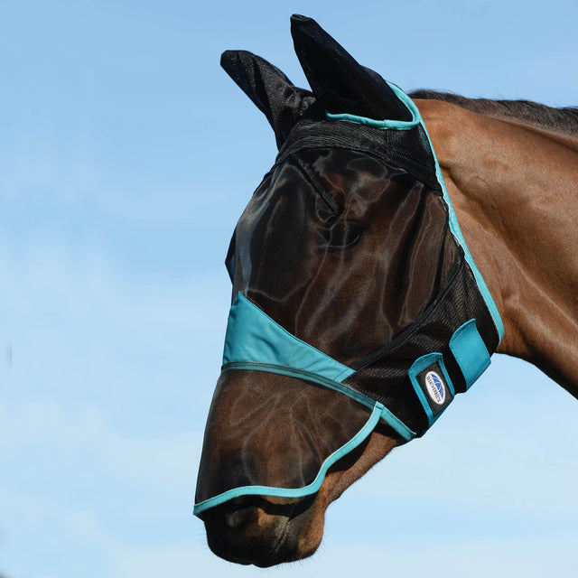 Weatherbeeta Comfitec Fine Mesh Mask with Ears & Nose #colour_black-turquoise