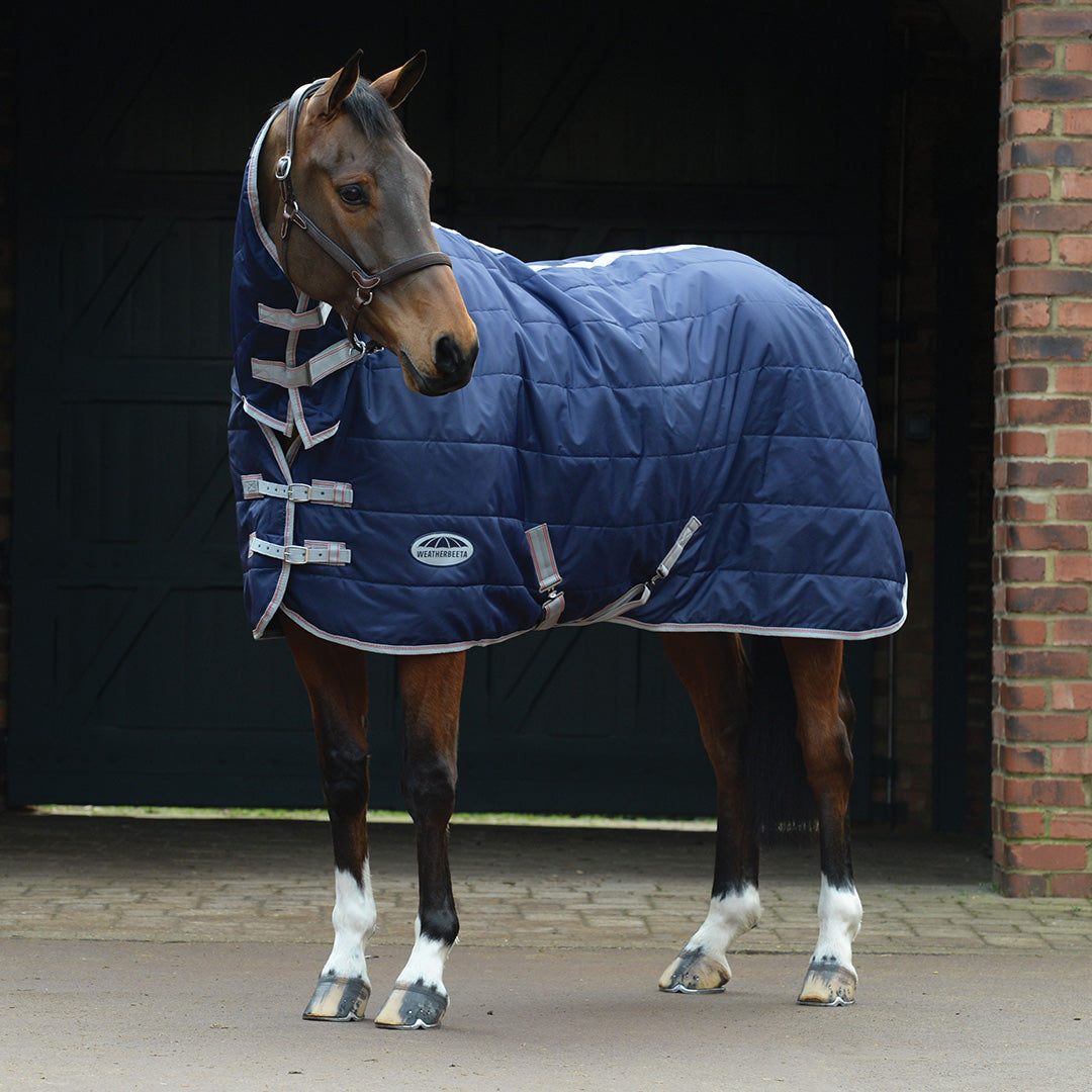 Weatherbeeta ComFiTec 210D Channel Quilt Combo Neck Stable Rug Medium Lite #colour_navy-silver-red