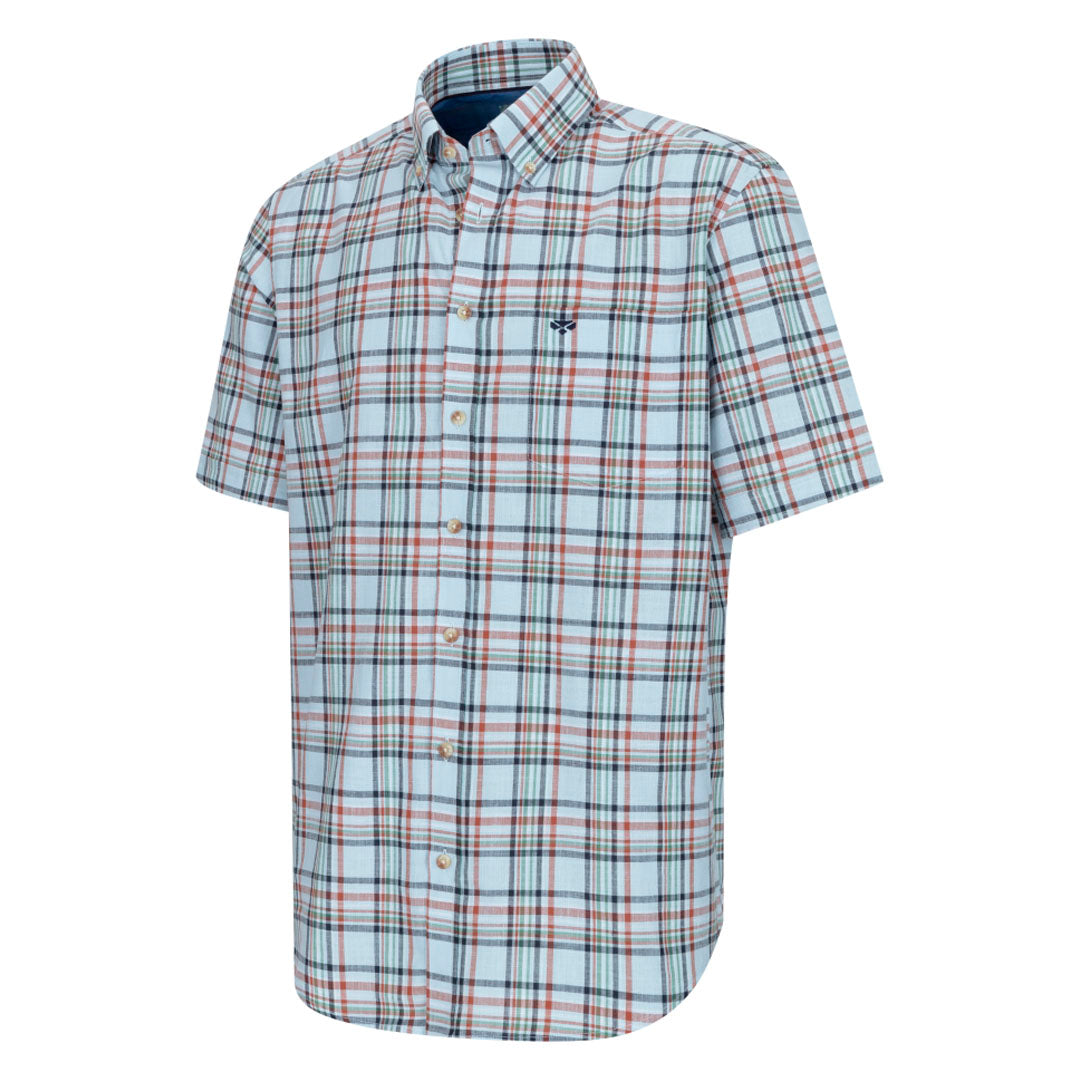 Hoggs of Fife Girvan Men's Short Sleeve Checked Shirt #colour_sky-blue