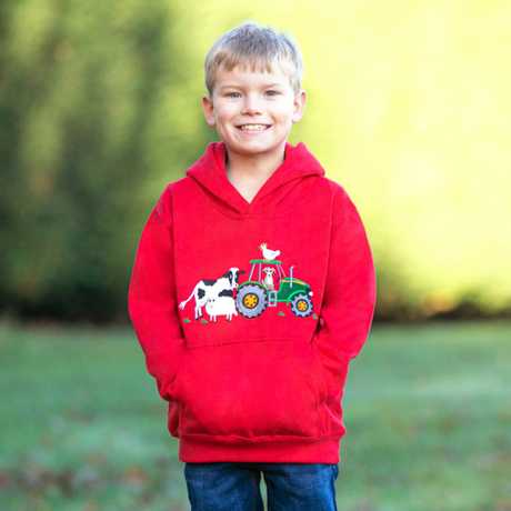 British Country Collection Farmyard Childrens Applique Hoodie #colour_red